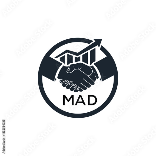 MAD Business Partnership Handshake. MAD Logo with Growth Chart  Corporate Success and Financial. MAD Collaboration Icon.
