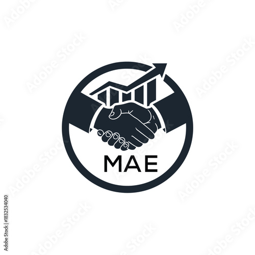 MAE Business Partnership Handshake. MAE Logo with Growth Chart  Corporate Success and Financial. MAE Collaboration Icon.
