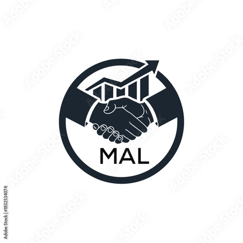 MAL Business Partnership Handshake. MAL Logo with Growth Chart  Corporate Success and Financial. MAL Collaboration Icon.
