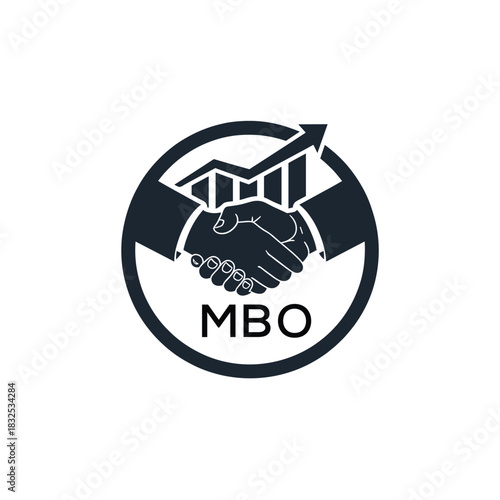 MBO Business Partnership Handshake. MBO Logo with Growth Chart  Corporate Success and Financial. MBO Collaboration Icon.
