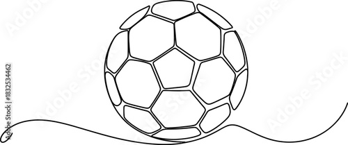 Continuous line art drawing of a soccer ball, modern minimalist sports concept, football game equipment, black and white vector illustration Vector, illustration
