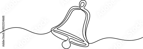 Continuous line drawing of a minimalist bell, elegantly crafted with a single fluid stroke, forming a simple graphic illustration on a pristine background. Vector, illustration
