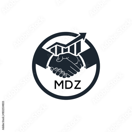 MDZ Business Partnership Handshake. MDZ Logo with Growth Chart  Corporate Success and Financial. MDZ Collaboration Icon.
