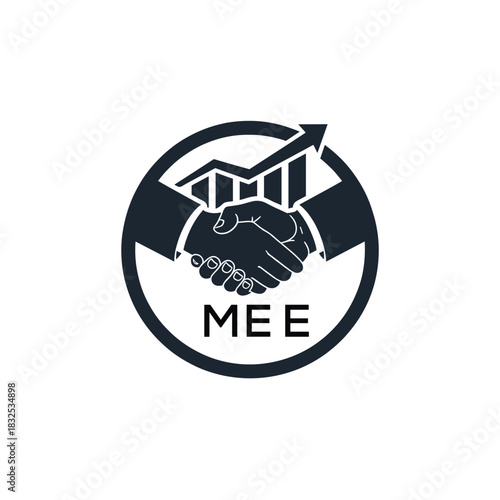 MEE Business Partnership Handshake. MEE Logo with Growth Chart  Corporate Success and Financial. MEE Collaboration Icon.
