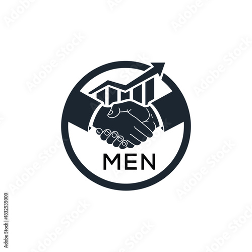 MEN Business Partnership Handshake. MEN Logo with Growth Chart  Corporate Success and Financial. MEN Collaboration Icon.
