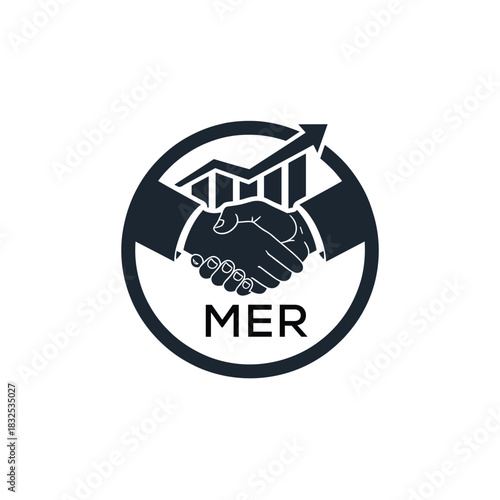 MER Business Partnership Handshake. MER Logo with Growth Chart  Corporate Success and Financial. MER Collaboration Icon.

