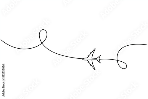 Air plane in one continuous line art drawing. Outline air plane vector illustration, air plane line art style