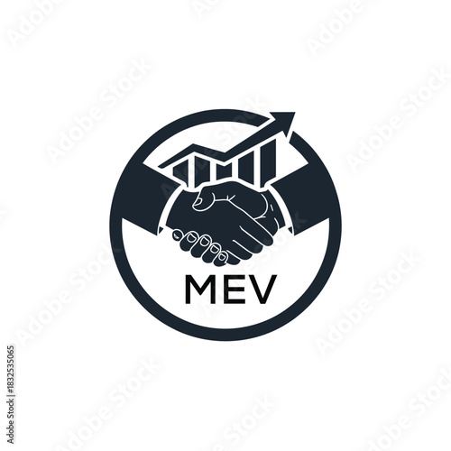 MEV Business Partnership Handshake. MEV Logo with Growth Chart  Corporate Success and Financial. MEV Collaboration Icon.
