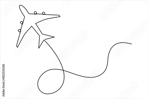 Air plane in one continuous line art drawing. Outline air plane vector illustration, air plane line art style