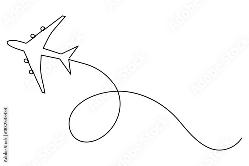 Air plane in one continuous line art drawing. Outline air plane vector illustration, air plane line art style