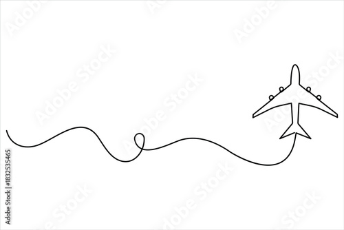 Air plane in one continuous line art drawing. Outline air plane vector illustration, air plane line art style