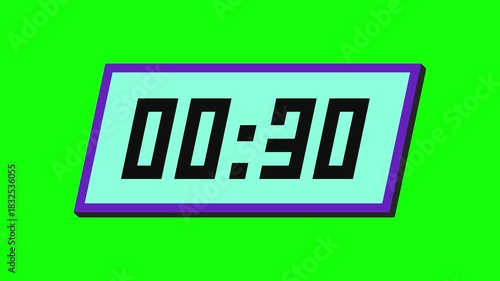 35 second neon digital countdown timer on a tilted rectangular display with a green background