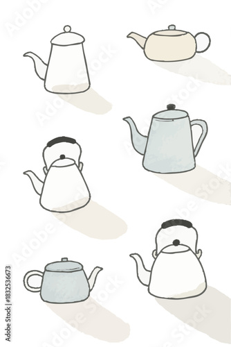 A simple illustration of a kettle. Boiling water.