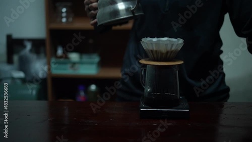 some one brewed coffee on the wood table