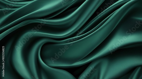 Elegant emerald green silk fabric with soft waves and folds.