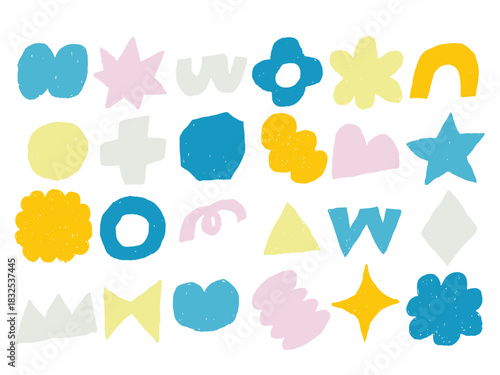 手描きあしらいセット　アイコン　幾何学模様　色鉛筆