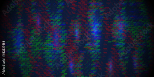 Abstract background with colorful glitch effect from pixels on dark purple screen. Digital Pixel color RGB noise error video frames. VHS, TV effect concept.
