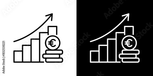 Chart Up Icon With Euro Currency Symbol. Fresh Line Design Built For Creative Flexibility In Light And Dark Versions.
