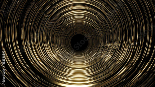 Fototapeta Naklejka Na Ścianę i Meble -  Gold circular waves forming a dynamic tunnel motion loop, symbolizing energy, futuristic design, digital visuals, motion graphics, and mesmerizing abstract patterns for video backgrounds and visual di