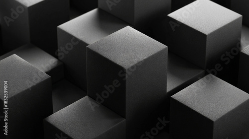 黒い立方体が並ぶミニマルで重厚感のある背景
