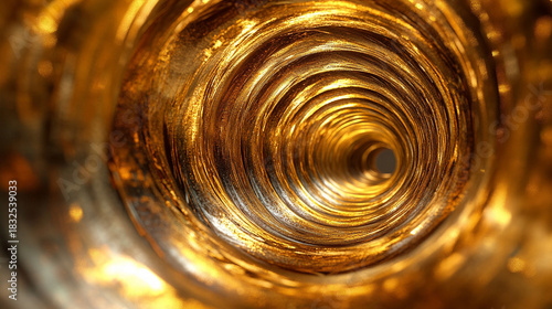 Fototapeta Naklejka Na Ścianę i Meble -  Gold circular waves forming a dynamic tunnel motion loop, symbolizing energy, futuristic design, digital visuals, motion graphics, and mesmerizing abstract patterns for video backgrounds and visual di