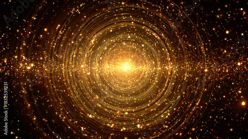 Fototapeta Naklejka Na Ścianę i Meble -  Gold circular waves forming a dynamic tunnel motion loop, symbolizing energy, futuristic design, digital visuals, motion graphics, and mesmerizing abstract patterns for video backgrounds and visual di