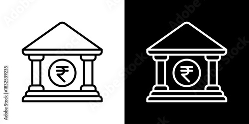 Bank Icon With Rupee Currency Symbol. Fresh Line Design Built For Creative Flexibility In Light And Dark Versions.