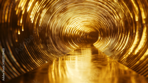 Fototapeta Naklejka Na Ścianę i Meble -  Gold circular waves forming a dynamic tunnel motion loop, symbolizing energy, futuristic design, digital visuals, motion graphics, and mesmerizing abstract patterns for video backgrounds and visual di
