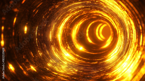 Fototapeta Naklejka Na Ścianę i Meble -  Gold circular waves forming a dynamic tunnel motion loop, symbolizing energy, futuristic design, digital visuals, motion graphics, and mesmerizing abstract patterns for video backgrounds and visual di