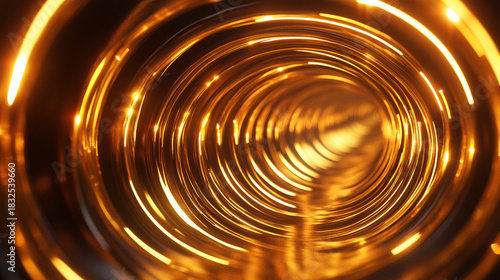 Fototapeta Naklejka Na Ścianę i Meble -  Gold circular waves forming a dynamic tunnel motion loop, symbolizing energy, futuristic design, digital visuals, motion graphics, and mesmerizing abstract patterns for video backgrounds and visual di