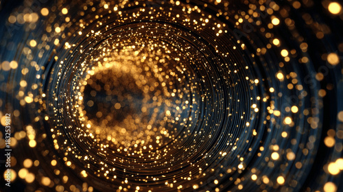 Fototapeta Naklejka Na Ścianę i Meble -  Gold circular waves forming a dynamic tunnel motion loop, symbolizing energy, futuristic design, digital visuals, motion graphics, and mesmerizing abstract patterns for video backgrounds and visual di