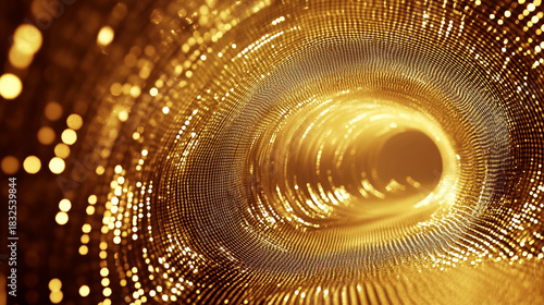 Fototapeta Naklejka Na Ścianę i Meble -  Gold circular waves forming a dynamic tunnel motion loop, symbolizing energy, futuristic design, digital visuals, motion graphics, and mesmerizing abstract patterns for video backgrounds and visual di