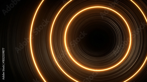 Fototapeta Naklejka Na Ścianę i Meble -  Gold circular waves forming a dynamic tunnel motion loop, symbolizing energy, futuristic design, digital visuals, motion graphics, and mesmerizing abstract patterns for video backgrounds and visual di