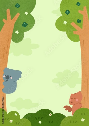 Photography cartoon koala and squirrel in the forest