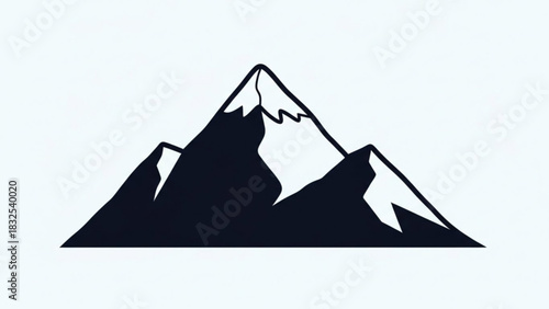 Stylized silhouette of snow capped mountains against a white background