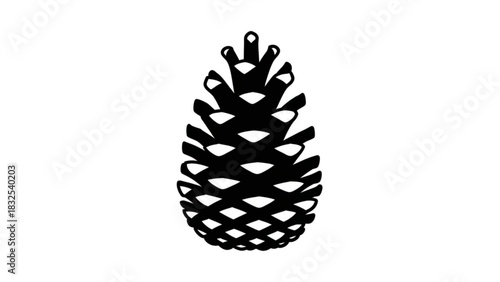 Pine cone silhouette isolated on white, minimalist graphic illustration of natural forest element, symbolizing nature, winter, and holidays, perfect for design resources.
