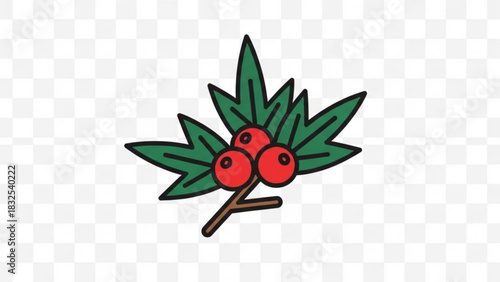 Holly berry branch with green leaves and vibrant red berries, a classic symbol of christmas and winter holidays, simple flat vector icon illustration.