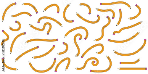 Wavy and Flexible Pencils on transparent Background Seamless Pattern for Creative Projects and Educational Resources with Fun Design and Vibrant Colors