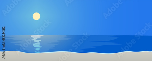 シンプルでモダンな夜の海と月明かりの水面背景