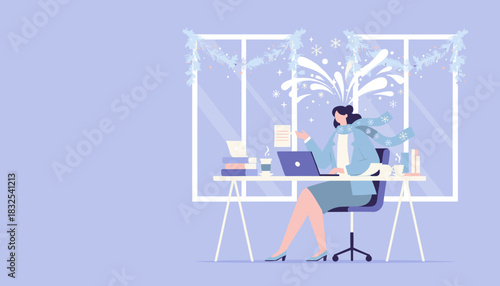 Remote work during winter holidays Productive business woman using technology