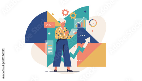 Business strategy planning senior manager reviewing growth charts and forecasting 2026 targets