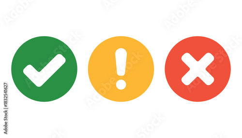 Green check mark in circle yellow exclamation mark in circle red cross in circle green circle yellow circle