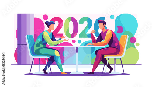 People meeting to discuss 2026 goals and future plans Vibrant abstract vector illustration
