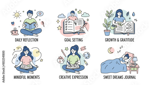 People journaling for wellness selfcare reflection goal setting and creative expression