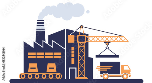 Modern factory production and delivery concept vector Industry logistics and supply chain