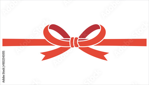 Red ribbon bow with white outline on white background gift present
