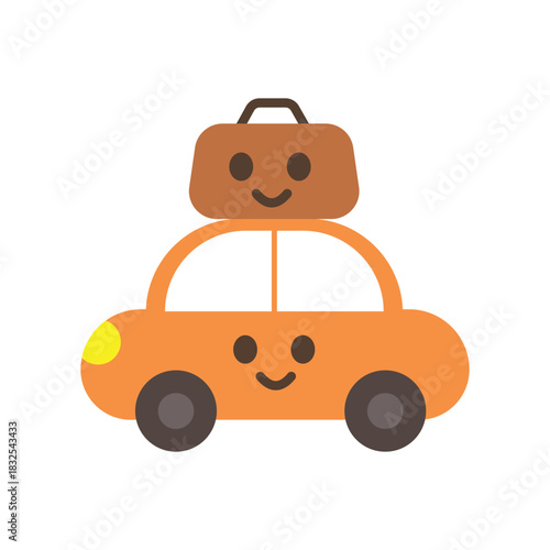 Cute Holiday Car Icon – Summer Road Trip Emoticon Illustration