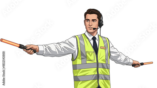 Airport Ground Crew Directing Aircraft Safety and Guidance in Aviation Operations