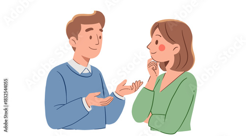 People communicating. Positive communication between friends or couples, expressions of enthusiasm, and sharing. Flat vector cartoon illustration isolated on white.