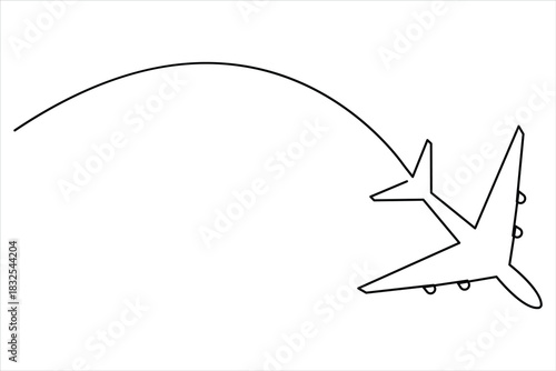 Airplane one continuous line art drawing – Minimalist airplane flight and travel vector illustration design
